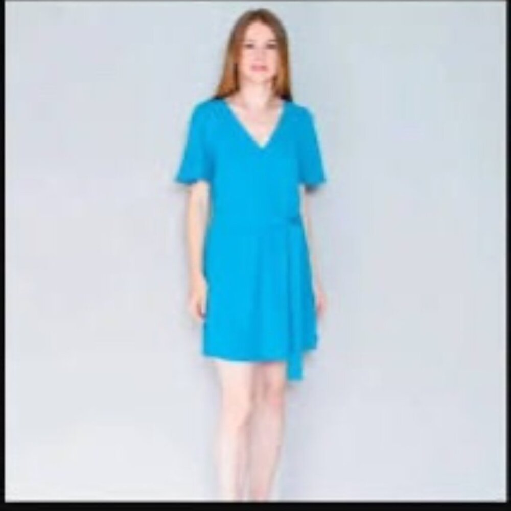 New”Amanda Uprichard Copely Blue Belted Mini Dress-Size:P/SMALL- in turquoise - Picture 5 of 5